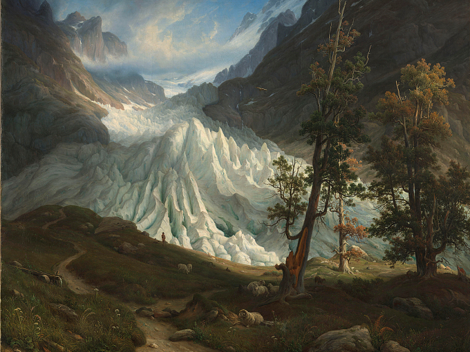 Ruovttoluotta Šloahtas: Thomas Fearnleya Grindelwaldgletscheren. Govva: Nasjonalmusea. 